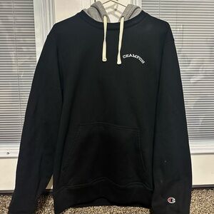 Champion Black Hoodie with White and Gray Details